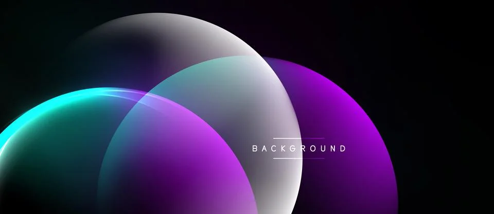 Abstract circles overlap, creating vibrant gradients. Dark background empha.. Illustrazione stock