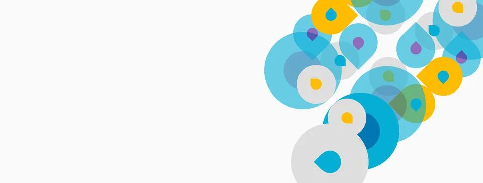 Abstract circles overlap, creating vibrant color patterns. Blue, yellow, purp Stock Illustration