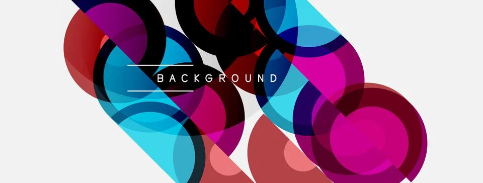 Abstract circles overlap, creating vibrant colorful design. Background text Stock Illustration