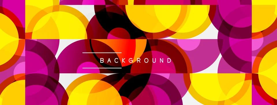 Abstract circles overlap, creating vibrant pink, yellow, maroon pattern. Text 스톡 일러스트
