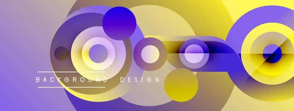 Abstract circles overlap, creating vibrant purple, yellow gradients. Backgrou Stockillustratie