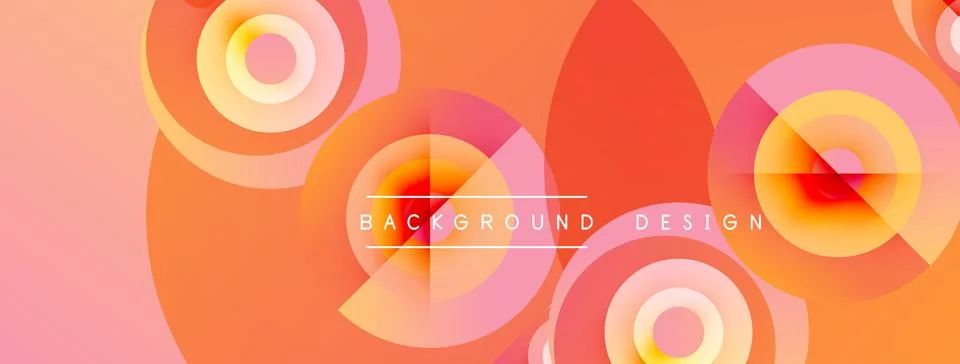 Abstract circles overlap, creating vibrant orange, pink gradients. Text reads Stock Illustration