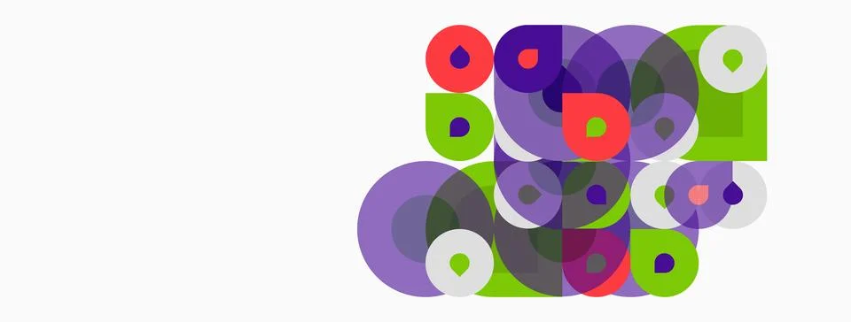 Abstract circles overlap, creating vibrant color patterns. Purple, green, red イラスト素材