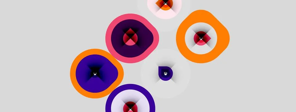 Abstract circles overlap, creating vibrant color patterns. Shapes vary size, Stock Illustration