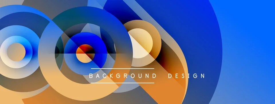 Abstract circles overlap, creating vibrant layers. Blue, orange hues dominate Stock Illustration
