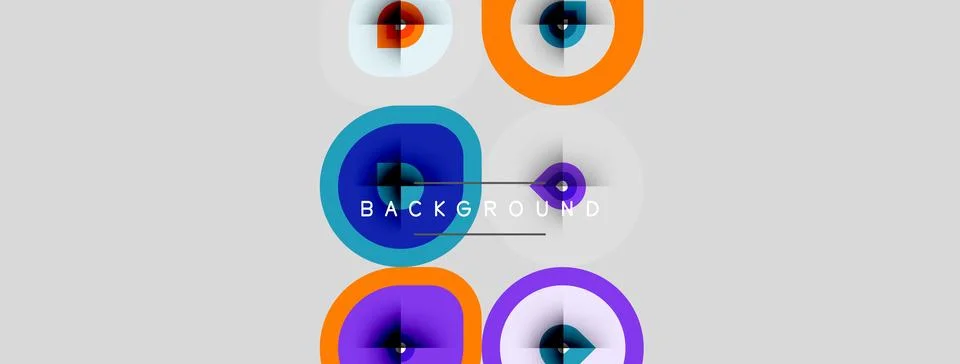 Abstract circles overlap, creating vibrant color patterns. Gray backdrop Ilustração Stock