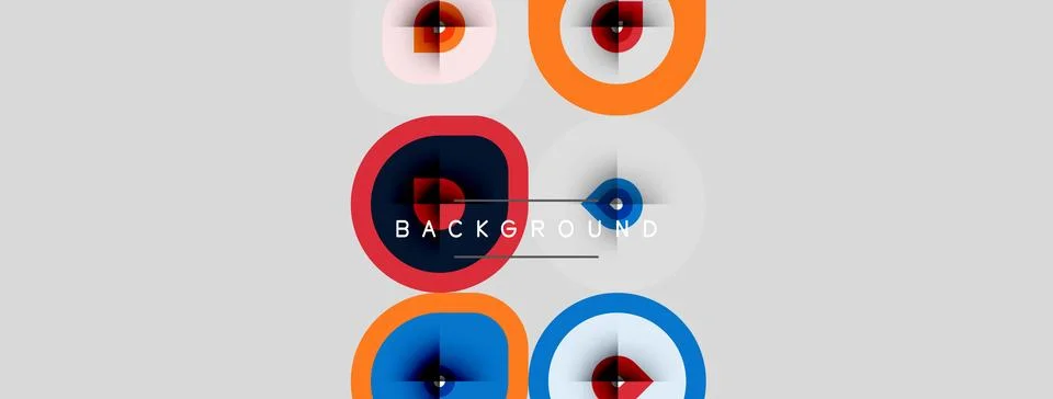 Abstract circles overlap, creating vibrant color patterns. Gray backdrop Ilustração Stock