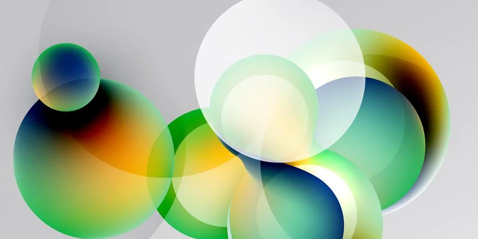 Abstract circles overlap, creating vibrant color blends. Gradient hues shift Stock Illustration