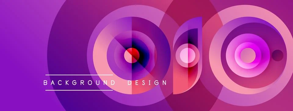 Abstract circles overlap, creating vibrant purple gradients. Text reads Stock Illustration