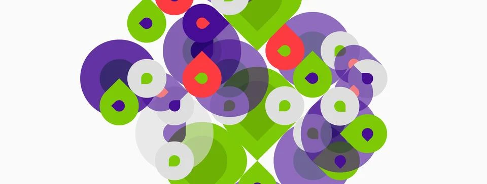 Abstract circles overlap, creating vibrant visual texture. Green, purple, red 스톡 일러스트
