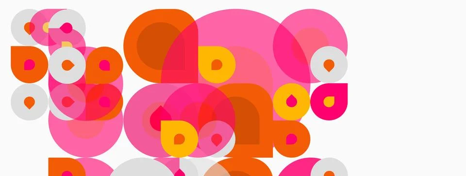 Abstract circles overlap, creating vibrant pink, orange hues. Soft gradients イラスト素材