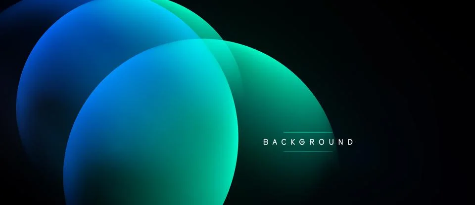 Abstract circles overlap, creating vibrant blue, green gradients. Dark Stock Illustration