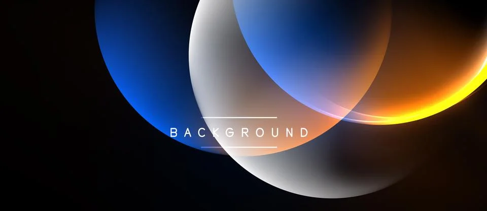 Abstract circles overlap, creating vibrant gradients. Dark background empha.. Stock Illustration
