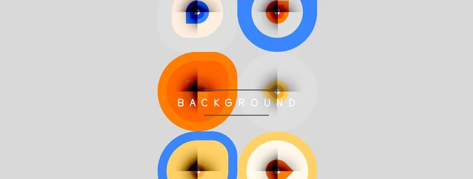 Abstract circles overlap, creating vibrant color patterns. Gray backdrop Stock Illustration
