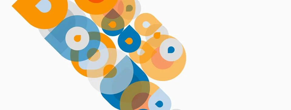 Abstract circles overlap, creating vibrant patterns. Orange, blue, teal hues Stock Illustration