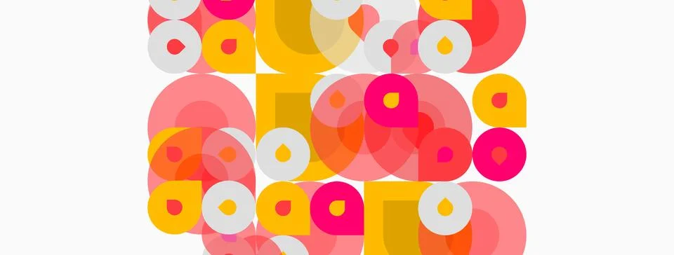 Abstract circles overlap, creating vibrant pink, orange, yellow hues. Simple Illustrazione stock