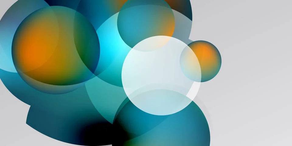 Abstract circles overlap, creating vibrant blue, orange hues. Minimalist de.. Stock Illustration