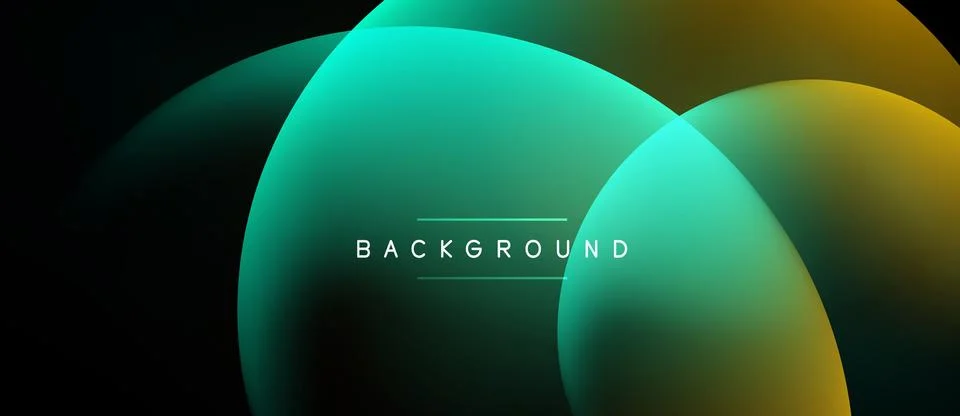 Abstract circles overlap, creating vibrant teal, yellow gradients. Dark Stock Illustration
