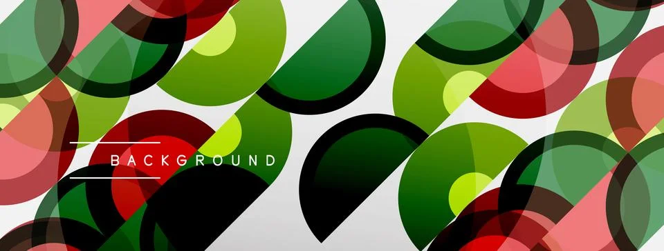 Abstract circles overlap, creating vibrant pattern. Colors include red, green Illustrazione stock