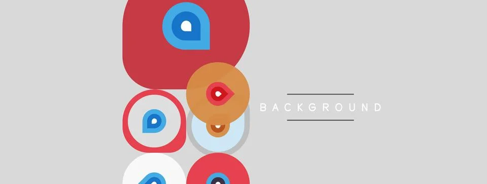 Abstract circles overlap, creating vibrant visual. Gray backdrop features Ilustração Stock