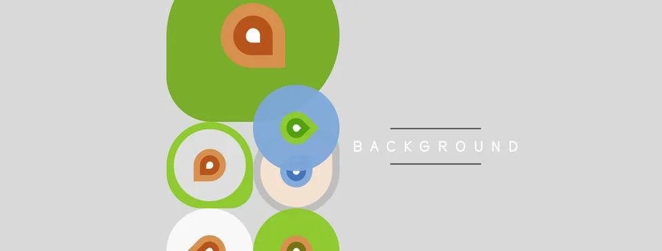 Abstract circles overlap, creating vibrant visual. Gray backdrop features Ilustração Stock