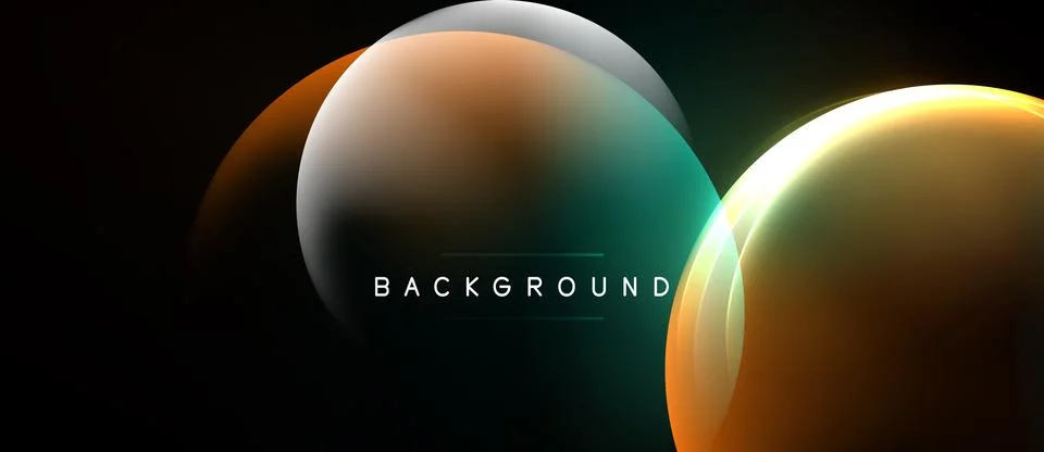 Abstract circles overlap, creating vibrant gradients. Dark background empha.. Stock Illustration