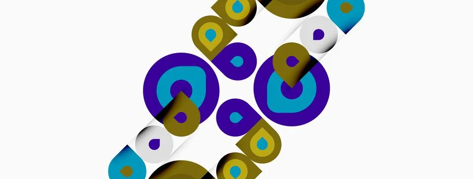 Abstract circles overlap, creating vibrant geometric pattern. Colors include Stock Illustration