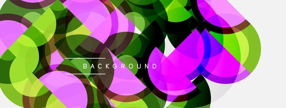 Abstract circles overlap, creating vibrant color gradients. Pink, green, blac Stock Illustration