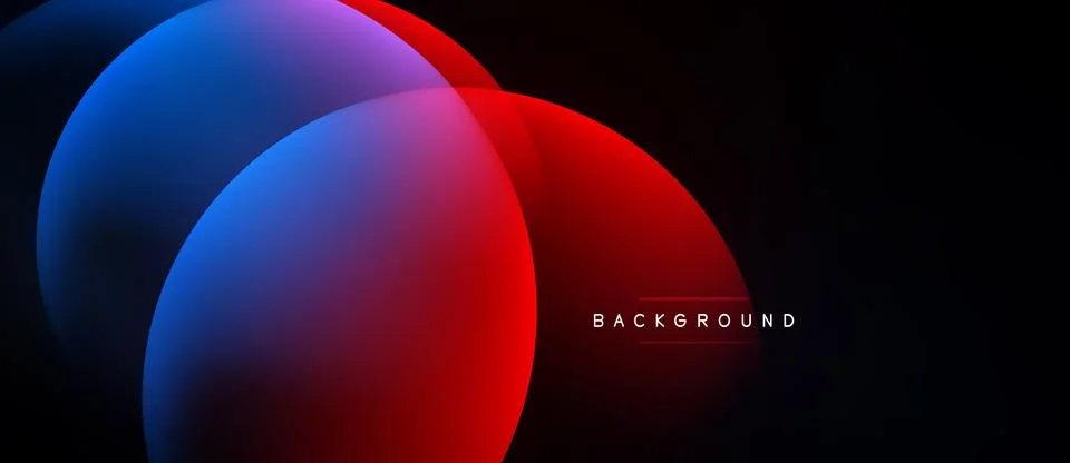 Abstract circles overlap, creating vibrant red, blue gradients. Dark backgrou Stock Illustration