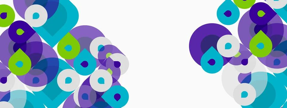 Abstract circles overlap, creating vibrant patterns. Blue, purple, green hues 스톡 일러스트