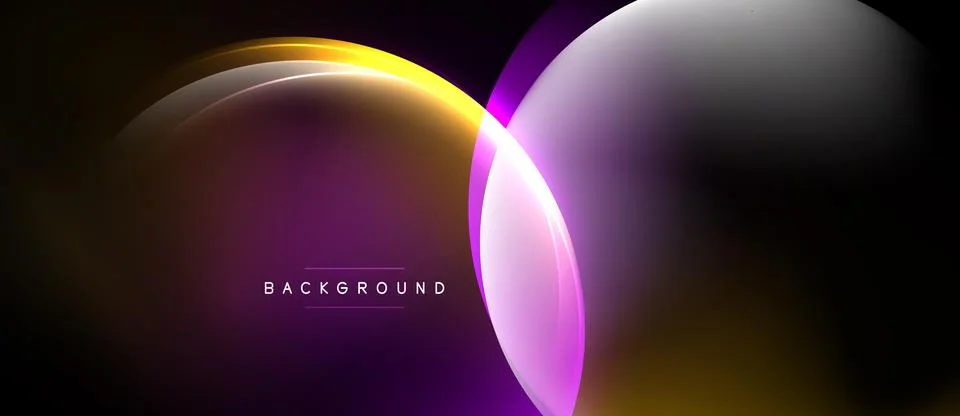 Abstract circles overlap, creating vibrant gradients. Dark background empha.. 库存插图