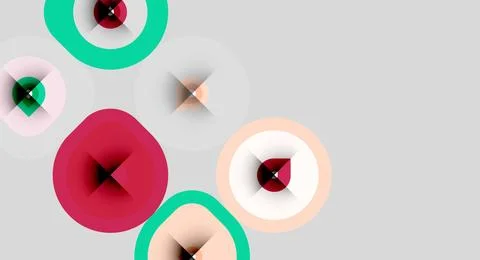 Abstract circles overlap, creating vibrant visual patterns. Colors include re Stock Illustration