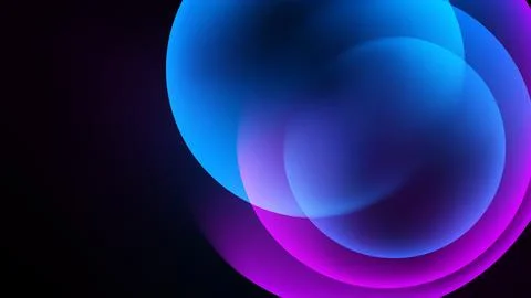 Abstract circles overlap, creating vibrant blue, purple hues. Dark background Stock Illustration