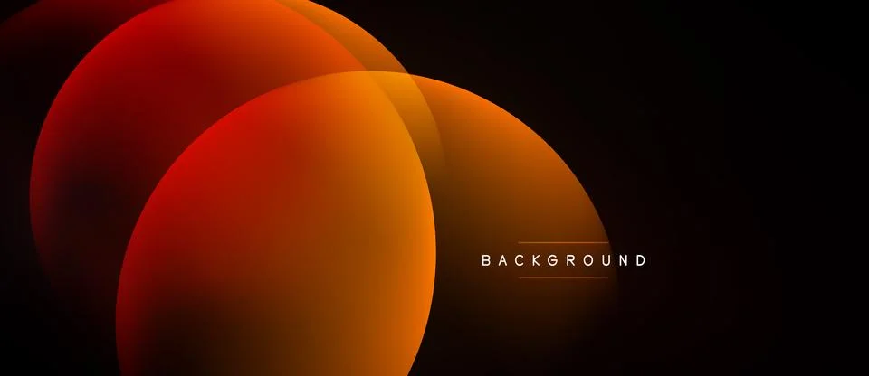 Abstract circles overlap, creating warm gradient effect. Dark background Ilustración de archivo