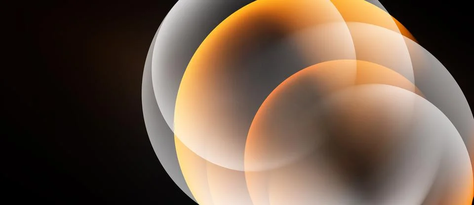 Abstract circles overlap, creating warm orange hues against dark background. Stock Illustration