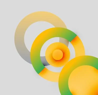 Abstract circles overlap, gradients blend orange, green, gray. Minimalist design 库存插图