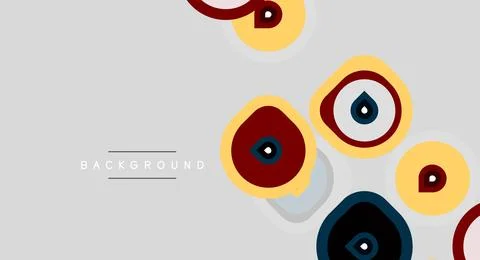 Abstract circles overlap gray backdrop. Colors include red, yellow, blue, mut Stock Illustration