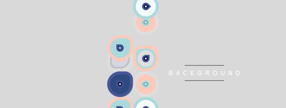 Abstract circles overlap gray backdrop. Soft colors create modern visual de.. Stock Illustration
