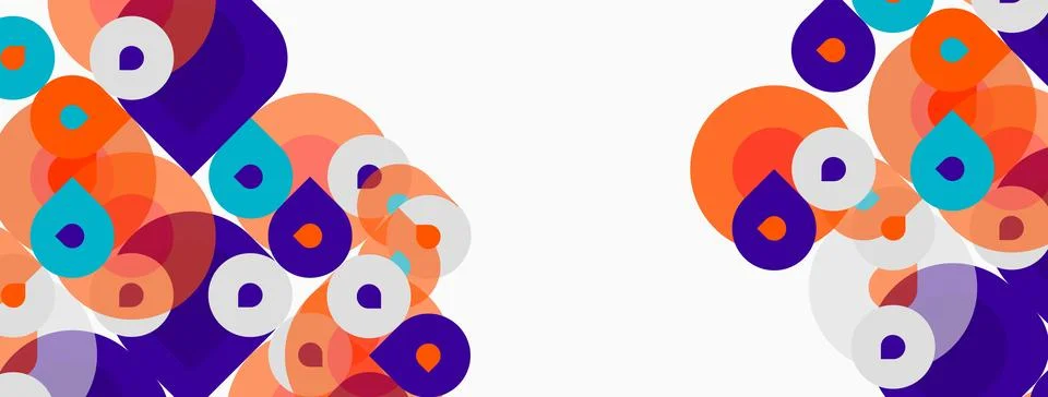 Abstract circles, overlapping shapes create vibrant pattern. Orange, purple, Illustrazione stock