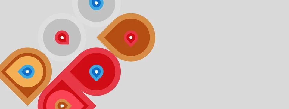 Abstract circles, rectangles overlap. Warm colors dominate, creating modern Stock Illustration