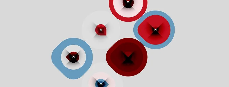 Abstract circles, red and blue hues, layered design. Minimalist composition, Stock Illustration
