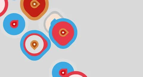 Abstract circles, red, blue, beige tones. Concentric shapes create layered Stock Illustration
