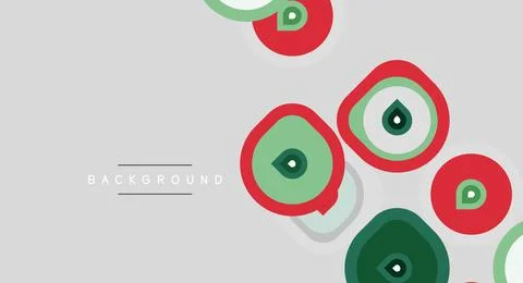 Abstract circles, red, green, beige. Overlapping shapes create modern backg.. Stock Illustration