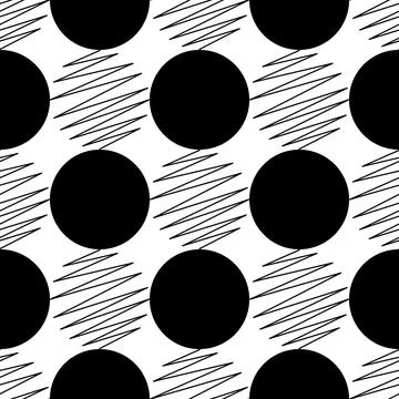 Abstract circles. Seamless vector pattern. Black color ring figures and curve Illustrazione stock