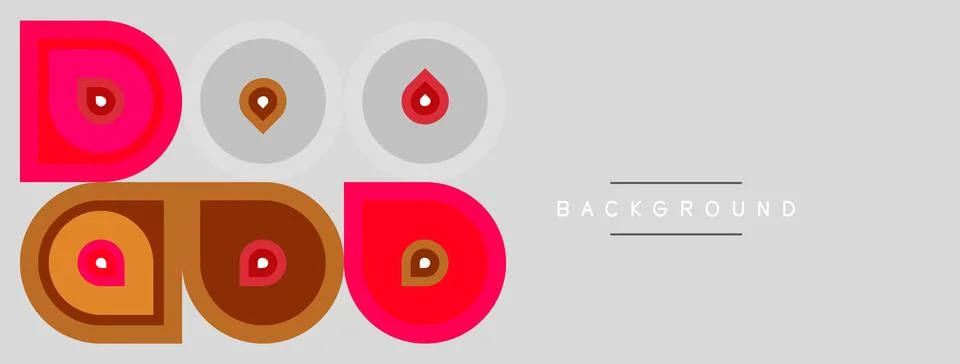 Abstract circles, squares, drops. Red, brown, beige colors dominate design. Stock Illustration