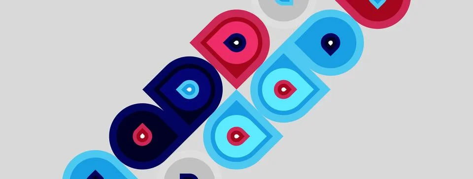Abstract circles, squares, overlapping shapes. Blue, pink, dark shades create イラスト素材