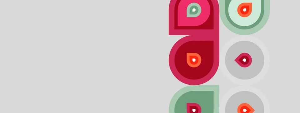 Abstract circles, squares, rectangles form pattern. Colors include red, green 库存插图