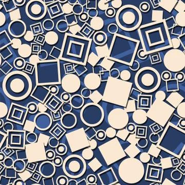 Abstract circles squares seamless pattern.  Decorative retro blue background. Stock Illustration