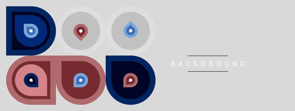 Abstract circles, squares, shapes present simple design. Light gray backgroun Ilustração Stock