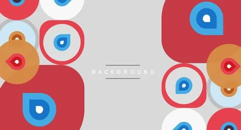 Abstract circles, squares, teardrops create colorful background. Gray space Stockillustratie